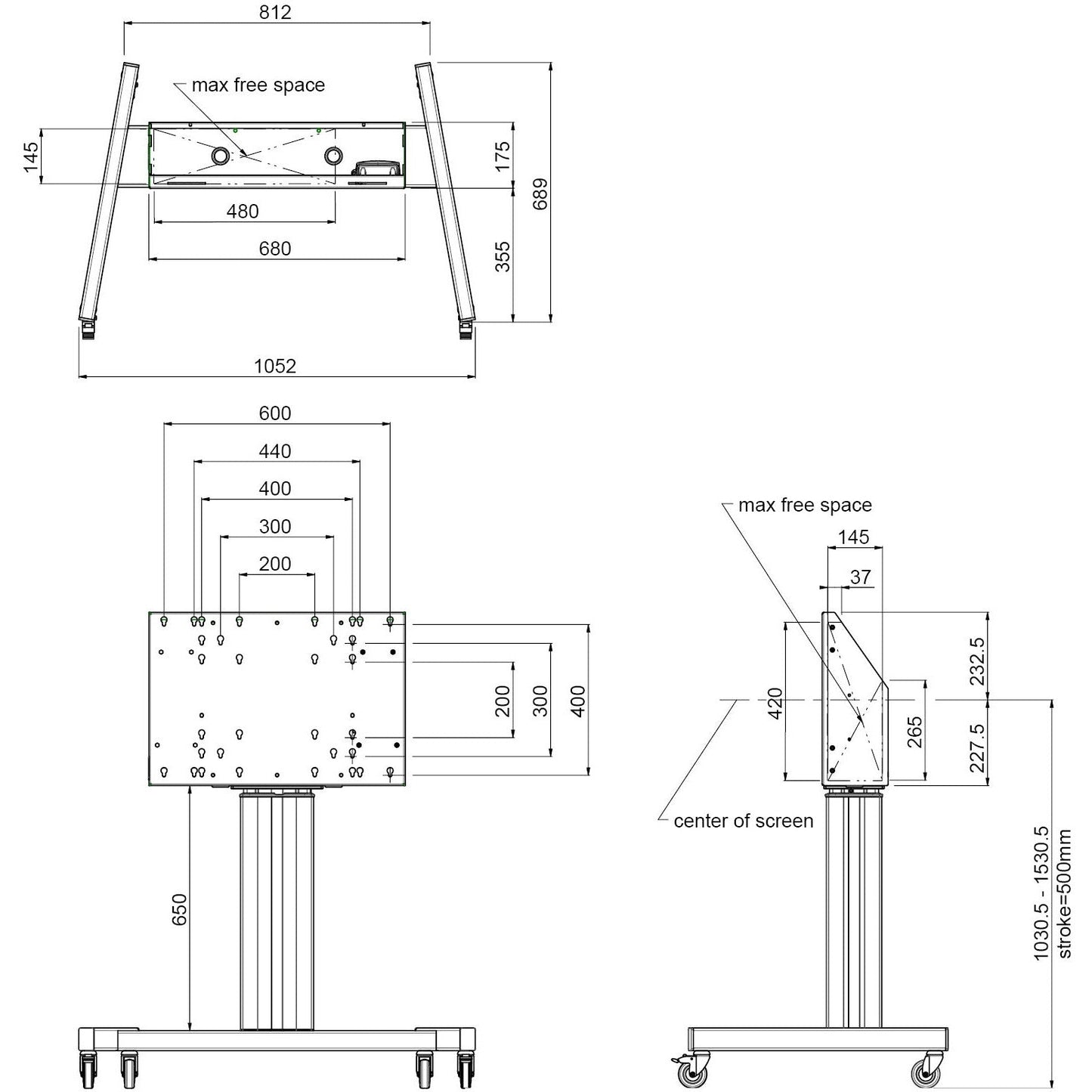 Black iiyama MD 062B7275 A Floor Lift on Wheels for LFD upto 120 kg with Lockable Lid