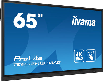 Dark Cyan iiyama TE6512MIS-B3AG Signage Display Kiosk design 165.1 cm (65") LCD Wi-Fi 400 cd/m² 4K Ultra HD Black Touchscreen Built-in processor Android 11 24/7