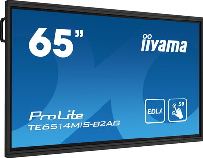 Dark Cyan iiyama PROLITE TE6514MIS-B2AG Digital signage flat panel 165.1 cm (65") LCD Wi-Fi 435 cd/m² 4K Ultra HD Black Touchscreen Built-in processor Android 24/7