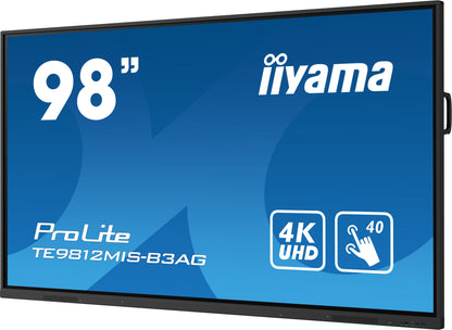 Dark Cyan iiyama TE9812MIS-B3AG Signage Display Kiosk design 2.49 m (98") LCD Wi-Fi 400 cd/m² 4K Ultra HD Black Touchscreen Built-in processor Android 11 24/7