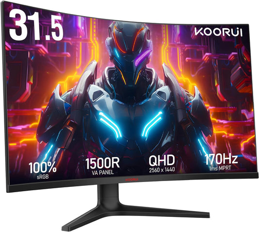 Dark Slate Gray Koorui GA01 32" 1500R 144Hz 1ms 2K Curved Gaming Monitor with Tilt Stand