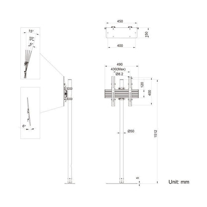 Lavender Multibrackets M Single Pole Floormount Pro 32"-65"