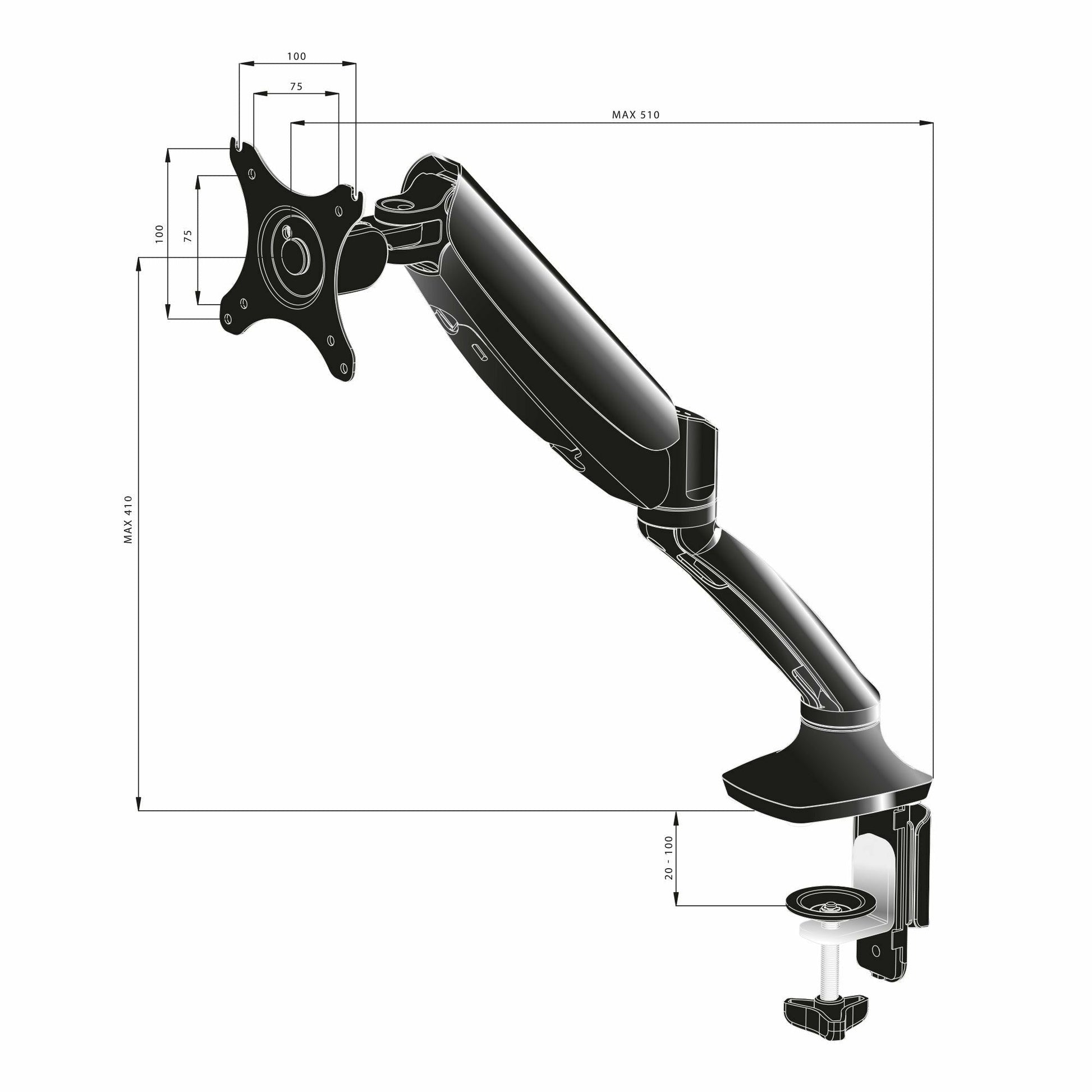 Light Gray iiyama ProLite DS3001C-B1 Gas Spring Mounting Arm