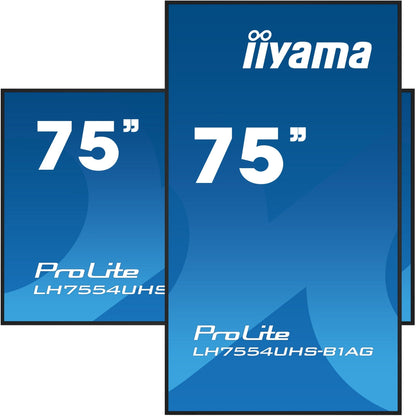 Dark Cyan Iiyama ProLite LH7554UHS-B1AG 75" 4K UHD Digital Signage 24/7 display with Android OS, FailOver & Intel® SDM slot