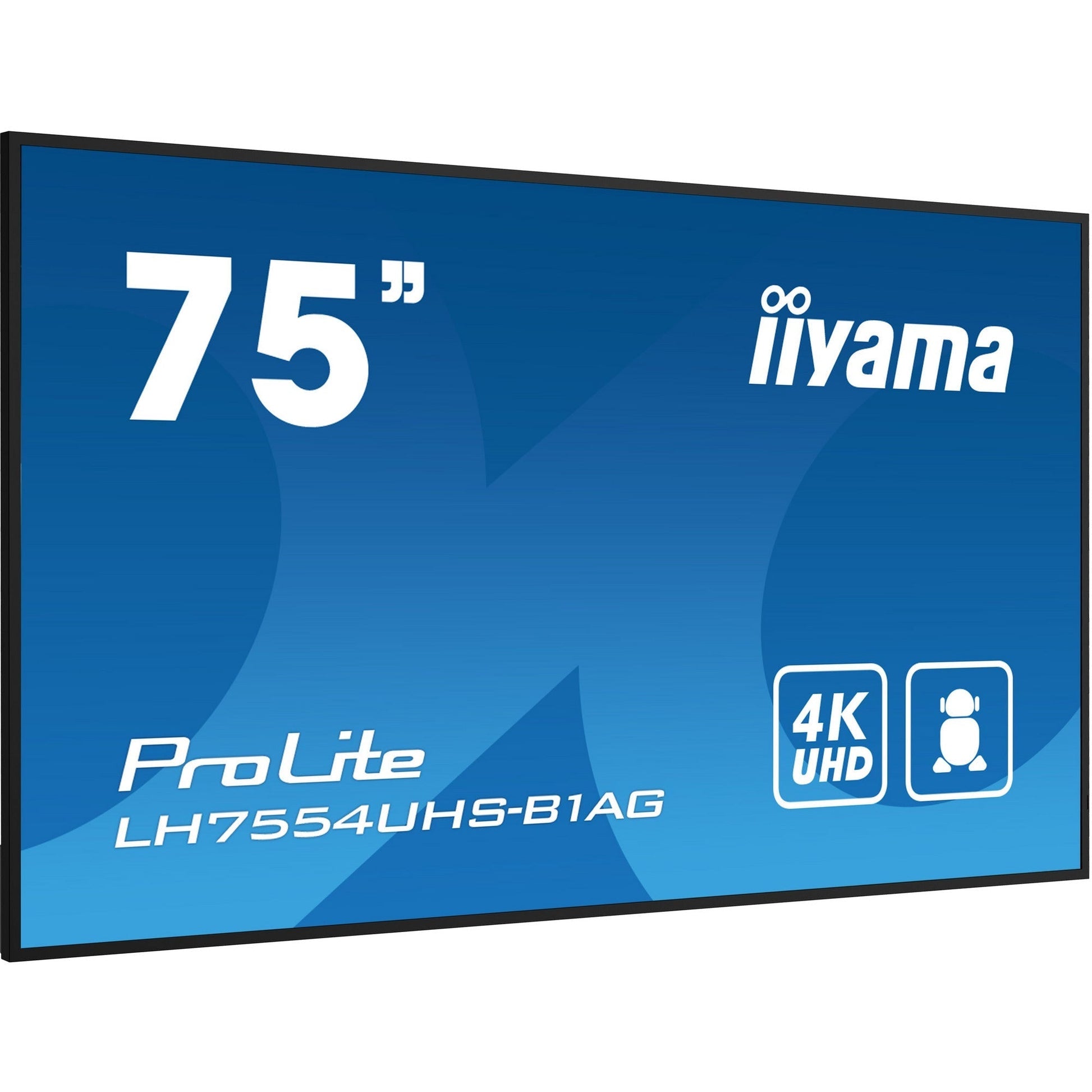 Dark Cyan Iiyama ProLite LH7554UHS-B1AG 75" 4K UHD Digital Signage 24/7 display with Android OS, FailOver & Intel® SDM slot