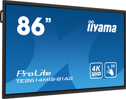 Dark Cyan Iiyama ProLite TE8614MIS-B1AG 86" PureTouch-IR+ Touch Screen 4K 24/7 Large Format Display with Android, Wifi & USB-C