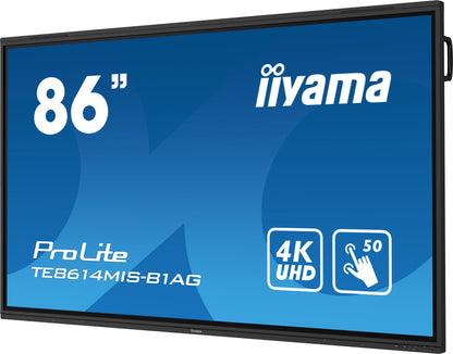 Dark Cyan Iiyama ProLite TE8614MIS-B1AG 86" PureTouch-IR+ Touch Screen 4K 24/7 Large Format Display with Android, Wifi & USB-C