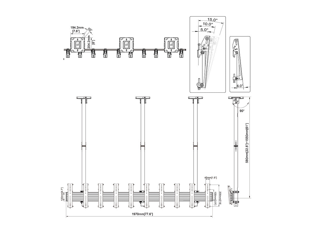 Gray Multibrackets M Ceilingmount Pro MBC5X1UP VESA 200